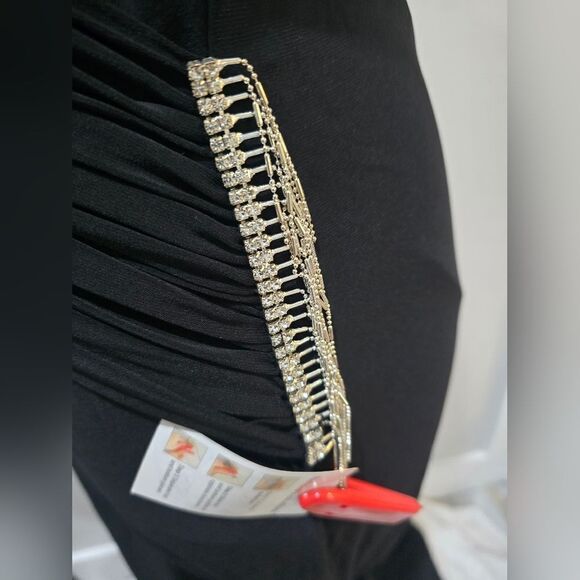 Mac Duggal 26686 Embellished Jersey Long Sleeve Ruched Gown NWT size 8 Black - Picture 6 of 7